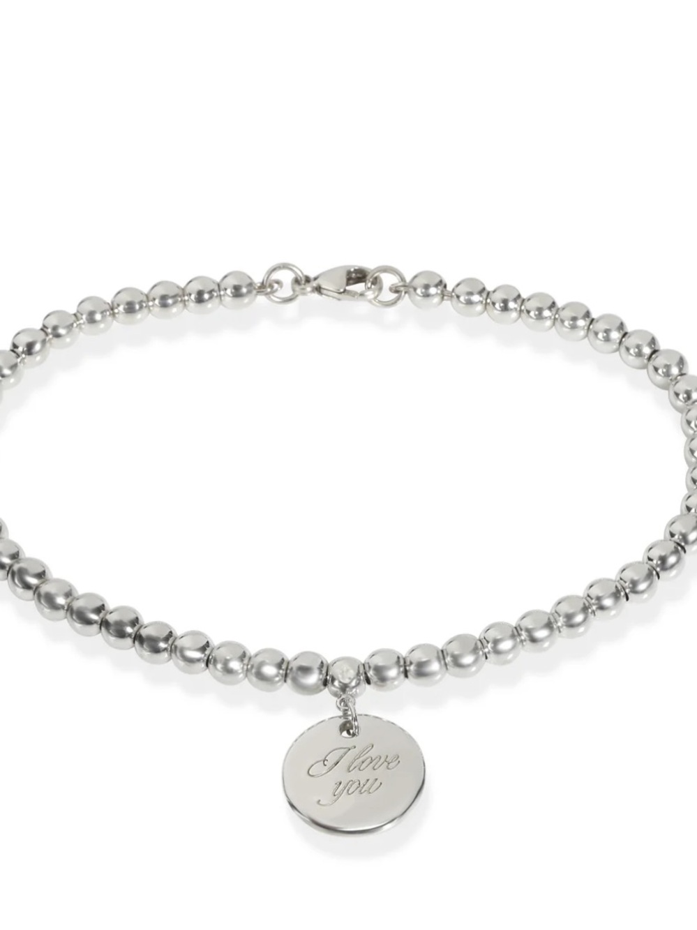 Tiffany & Co. Sterling Silver Bead Bracelet I love you round charm small 6.75